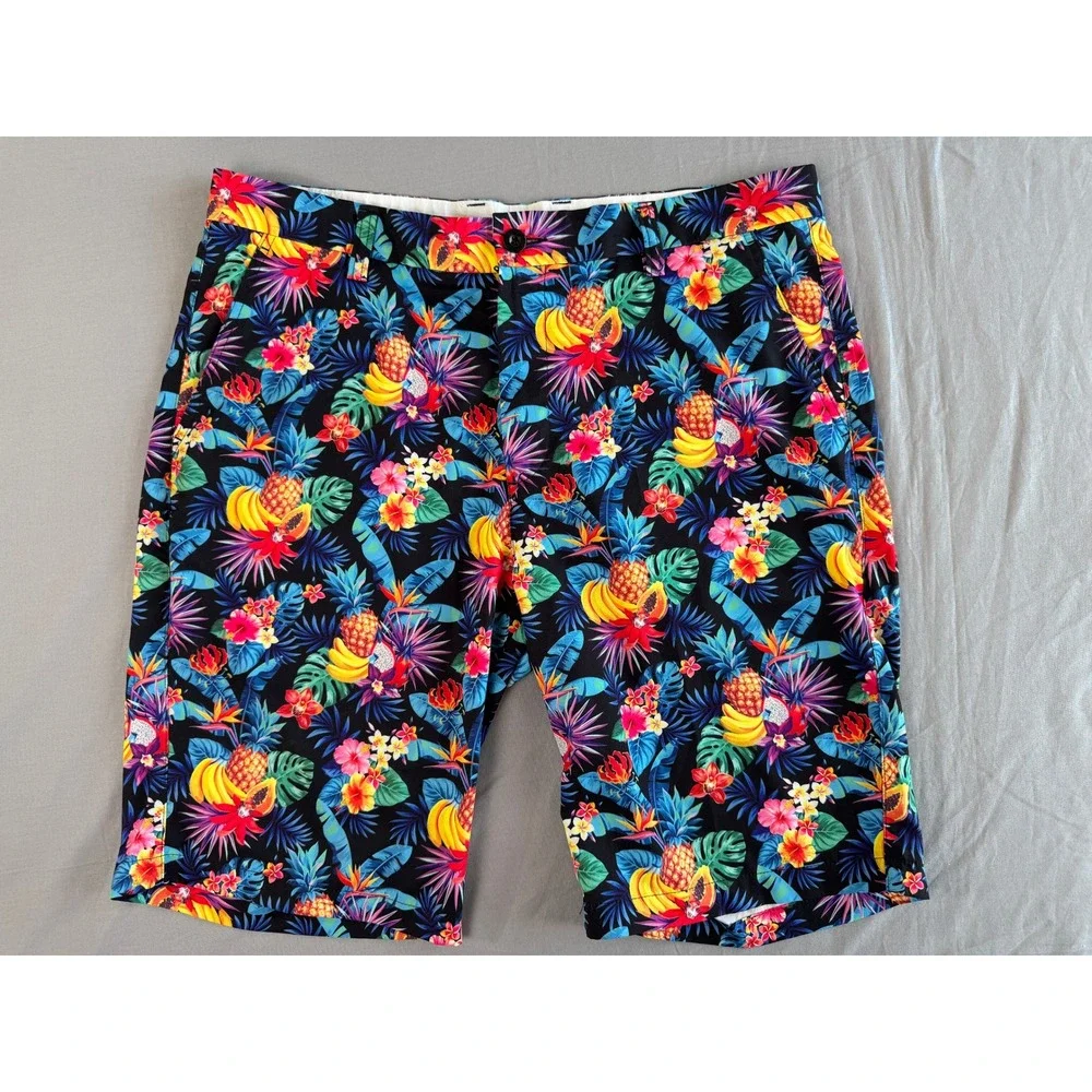 Hreski Shorts Mens Size‎ 34 Tropical Floral Pineapple Banana Print Shorts